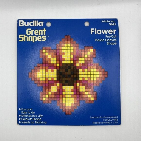Bucilla Other - Vintages Bucilla Great Shapes 1982 Pre-Cut Plastic Canvas Shapes Flower No 5621